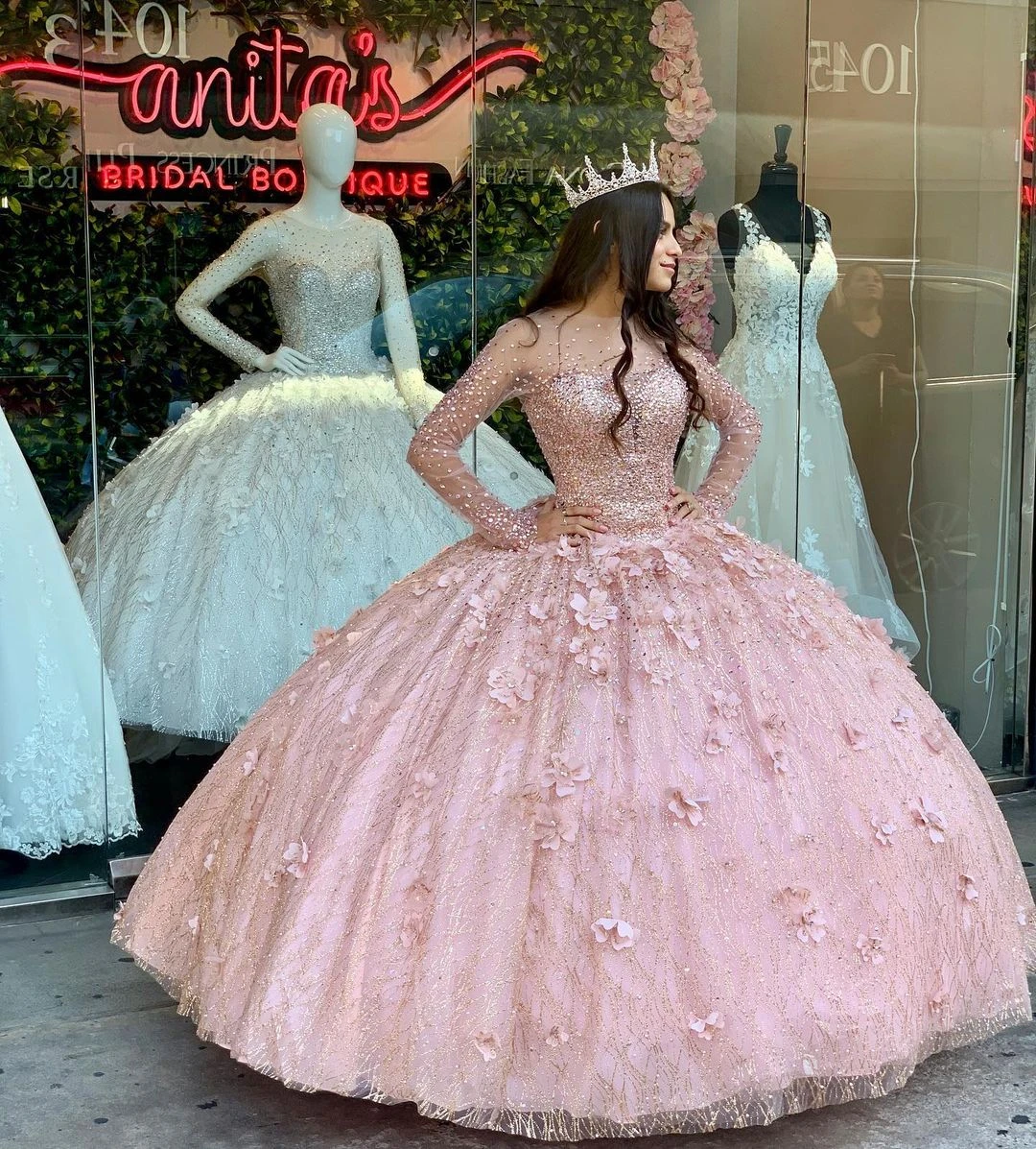 Rose Gold Long Sleeve Quinceanera Dresses Sequined Lace-up Corset Sweet 16  Dress Prom Gowns Bridal Boutique Vestido De 15 Anos Quinceanera Dresses |  