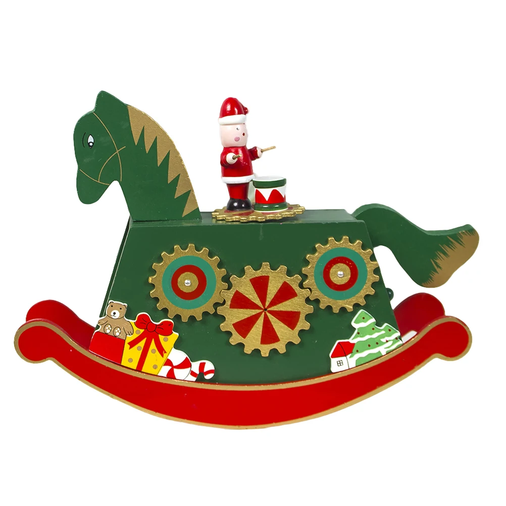 

1pc Ornament Wooden Desktop Music Box Colorful Decoration Craft Party Supplies Ornament Carousel For Christmas