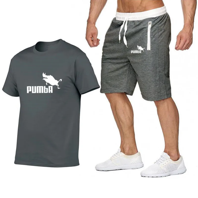 2019 Pumba suit high quality men's brand T-shirt + shorts set 2 stylish casual fun pig Pumba cotton shorts for men