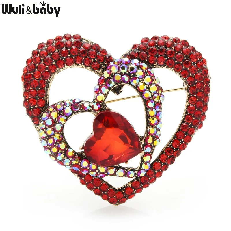 Wuli&ampbaby Red Rhinestone Heart Brooches For Women New Design Office Party Brooch Pins Gifts | Украшения и аксессуары