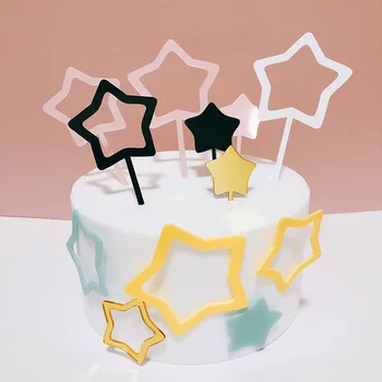 

5pcs Star Happy Birthday Acrylic Cake Topper Cute Baby Wedding Cupcake Topper For Birthday Party Cake Decorations Baby Shower