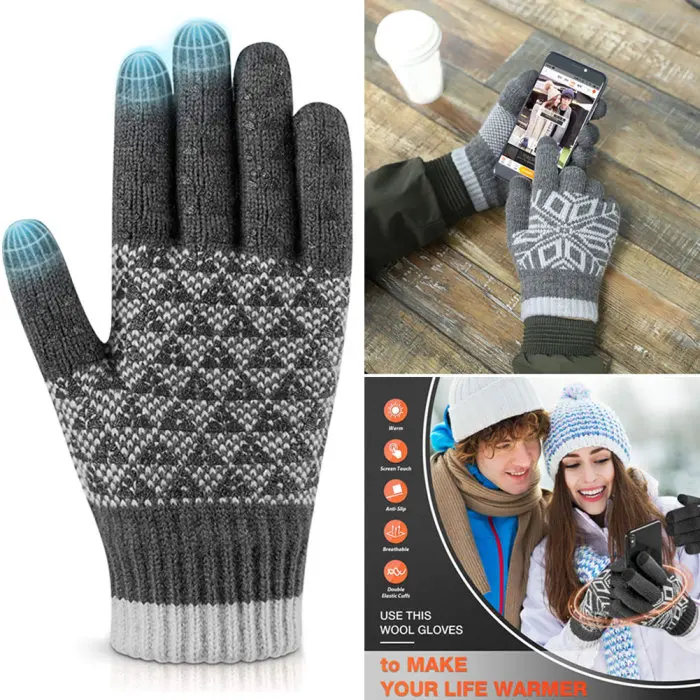 Плюшевые Вязаные перчатки на полный палец, утепленные флисовые перчатки для сенсорного экрана, модные мужские и женские спортивные зимние теплые перчатки