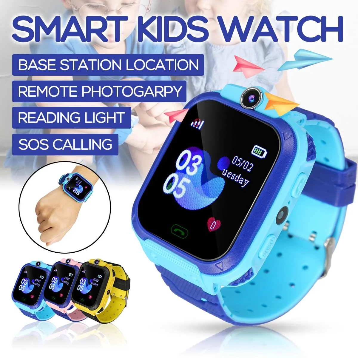

LBS Tracker Kid Smartwatches Touch Screen Anti-lost Base Station Location SOS Call Sim Card Alarm Remote Camera Smart Watches