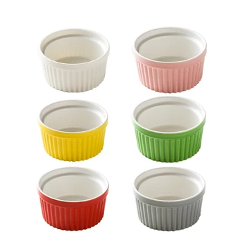 

6Pack 6Oz Porcelain Souffle Dish Ramekins Bakeware Set ,3.5Inch Baking Cups for Dessert Puddings Lava Cake(Ran Color)