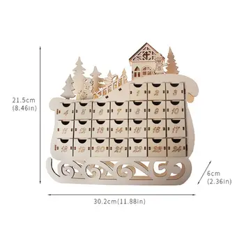 

Sleigh Wooden Advent Calendar Countdown Christmas Decor 24 Drawer with LED Light 28TC