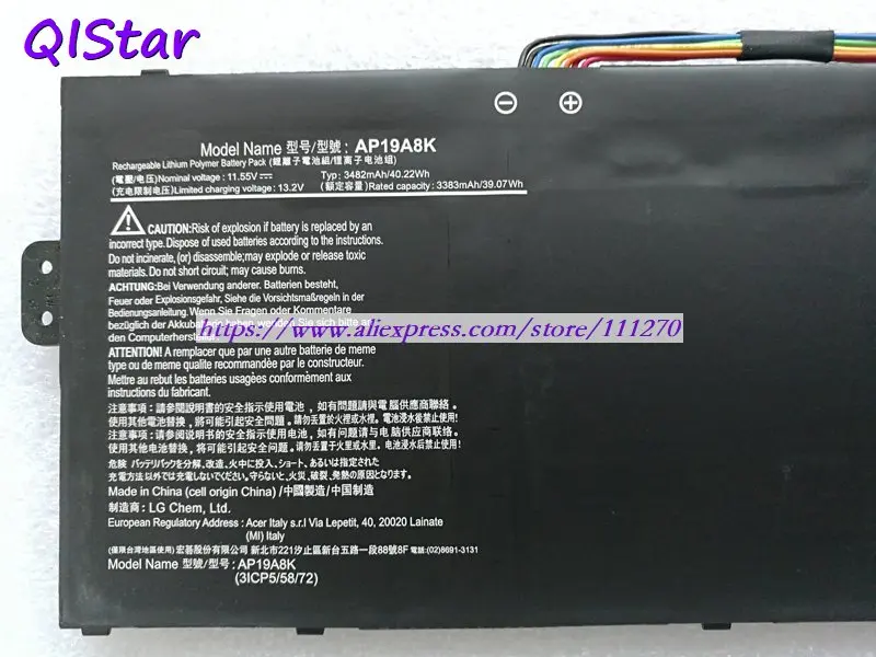 QISTAR 11,55 V 3482mAh подлинный AP19A8K Аккумулятор для ноутбука acer