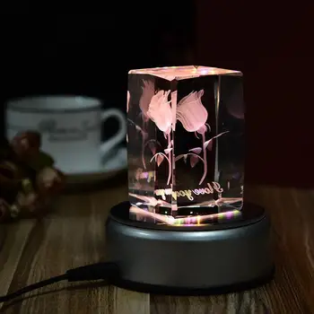 

HiMISS 4 LEDs Luminous Base Light Crystal Glass Transparent Objects Display Laser Colorful Round Stand Base for Cocktail