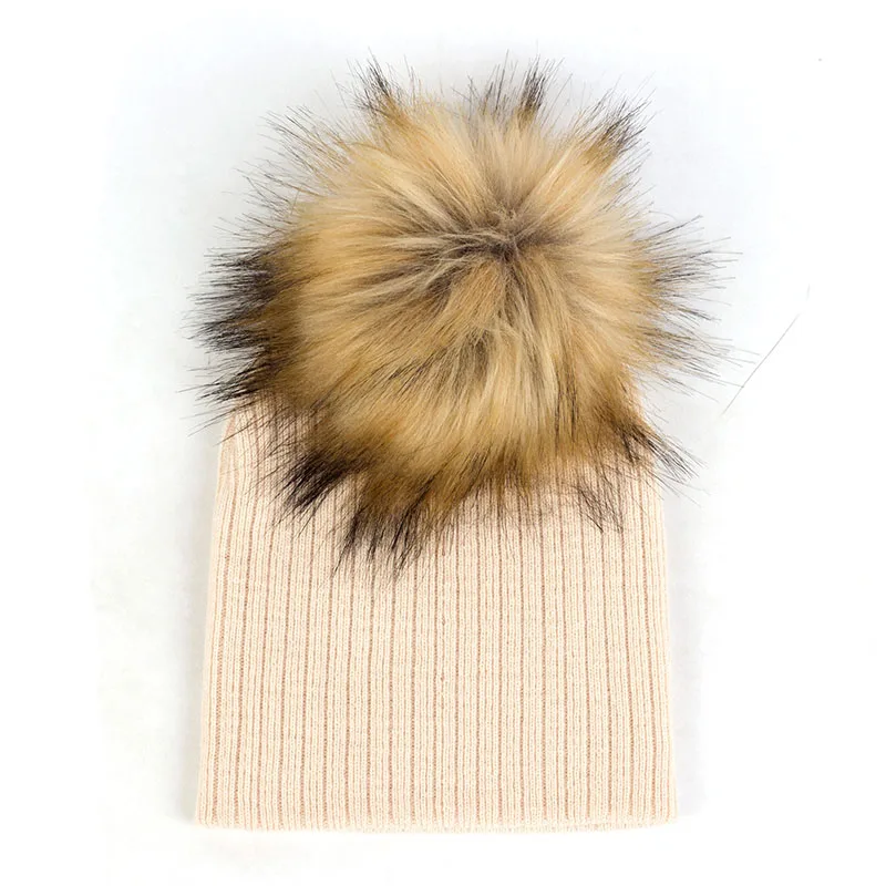 Beige16 Geebro/модные однотонные шапки с гофрированной резинкой для новорожденных, шапки с помпон с искуственным мехом, новые мягкие милые шерстяные лыжные шапочки для мальчиков и девочек - Цвет: Beige16