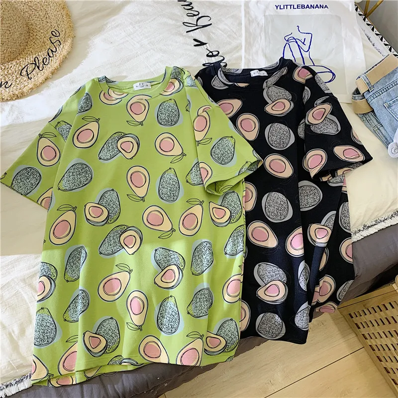 GCAROL 2020 Spring Summer Women Cartoon T-shirt Oversized Graphic Stripes Graffiti Long Tees Multi-design harajuku Tops