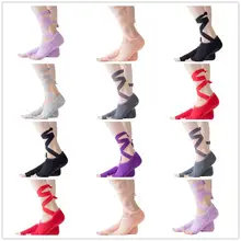 Женские носки для йоги, без спинки, с пятью носками, противоскользящие, с захватом на лодыжке, в горошек, Пилатес фитнес спортзал, носки, женские спортивные хлопковые носки с ремешком, цвета