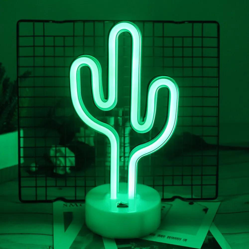 Cactus Милый светодиодный неоновый светильник, неоновая лампа в виде радуги, рождественской елки, подарки на день рождения, свадьбу, вечеринку, украшение для дома, настольные украшения, ночная лампа - Испускаемый цвет: Cactus