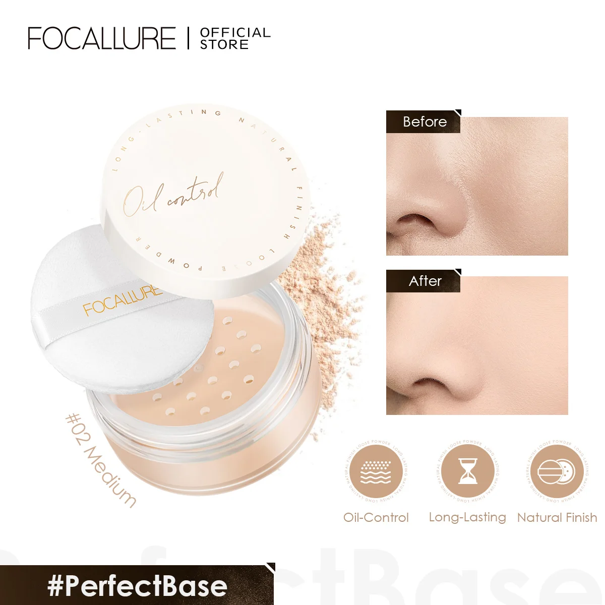 FOCALLURE Oil-Control Loose Powder Poreless Matte Face Finish Setting Professional Womens Cosmetics Mineral Face Powder