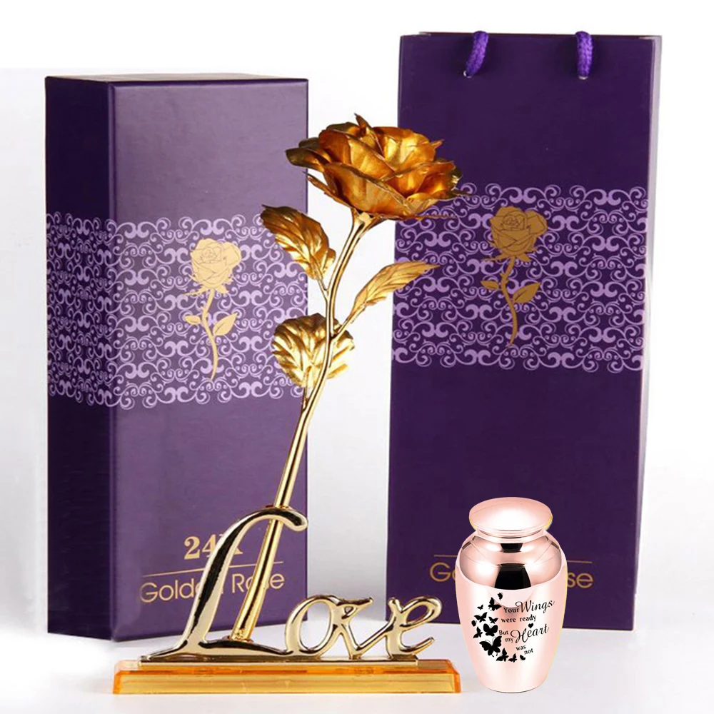 

Stainless steel Butterfly mini cremation Urn for ashes jar Keepsake /love heart rose flower decoration-I love you