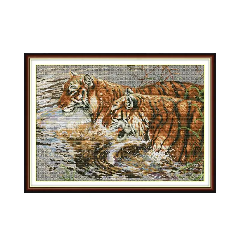 Tiger couple cross stitch package animal 18ct 14ct 11ct cloth cotton silk thread embroidery DIY handmade needlework | Дом и сад