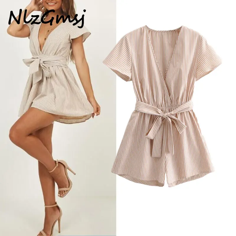 

2020 england office lady sashes vintage solid summer short jumpsuit women rompers womens jumpsuit combinaison femme jumpsuits