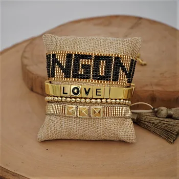 

Go2boho Enamel Tile Bracelet Gold LOVE Letter Bracelets CHINGONA-Power MIYUKI Pulseras Mujer Moda 2019 Women Jewelry Tassel New