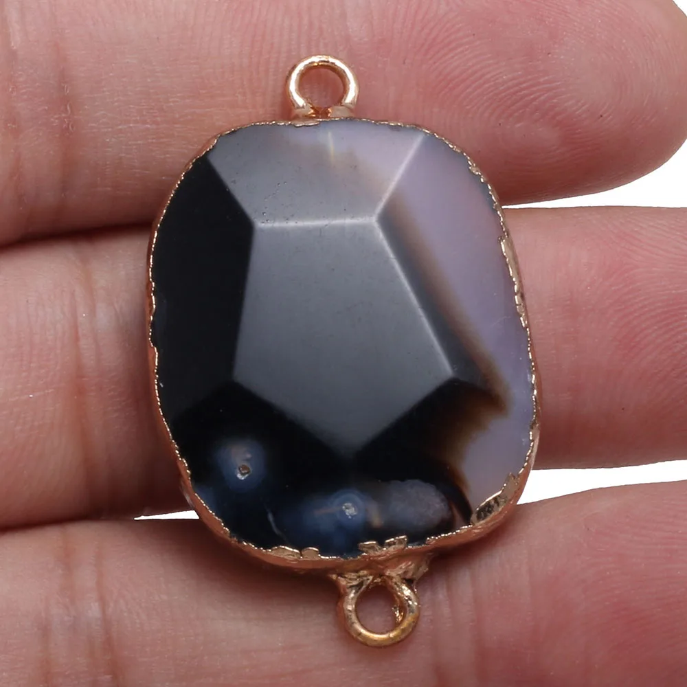 

Natural Stone Irregular shape Black Agate Pendant Double hole connector for jewelry making DIY necklace bracelet accessories