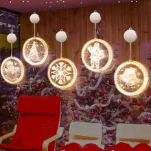 Lámpara LED redonda de Navidad, luz decorativa de copos de nieve, estrellas, campanas, árboles, decoración de ventanas de Año Nuevo, luz de vacaciones para tiendas y casas