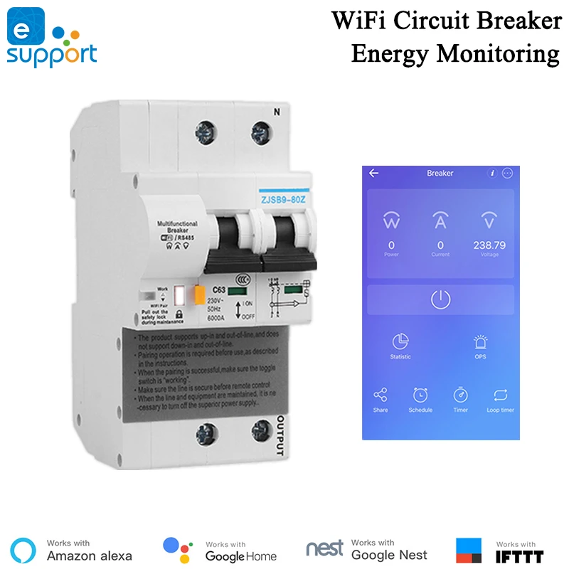 Wifi Smart Circuit Breaker Energy Monitoring Wifi Circuit Breaker