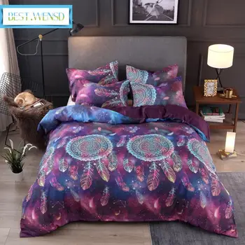 

BEST.WENSD High-quality Wind chime Bohemian quilt set Zipper with pillowcases bedding set Queen King comforter set Dreamcatcher
