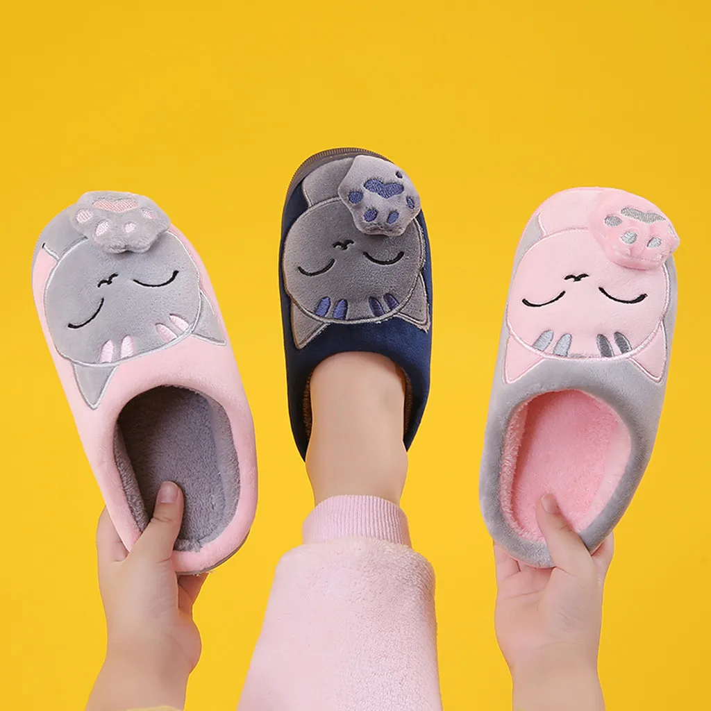 Kids baby slippers shoes Boys Girls Winter Cartoon Cat Non-slip flat heels Home Indoors Shoes non slip baby slippers тапочки