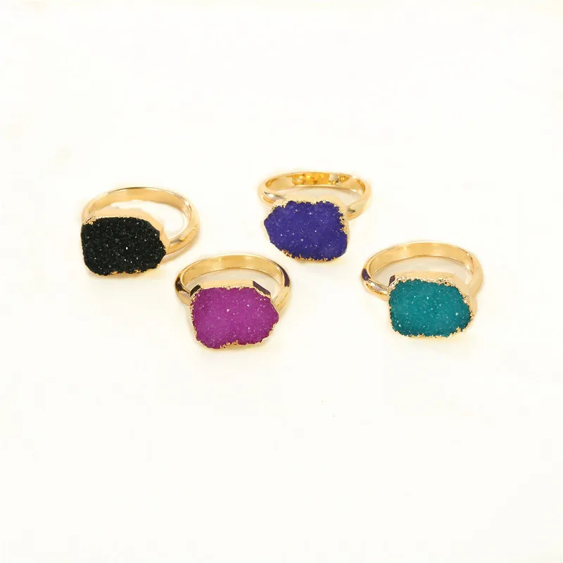 Vintage Boho Open Adjustable Pink Druzy Resin Rings Women Gold Plated Weddding Faux Geode Crystal Rings For Women Jewelry J171 (17)