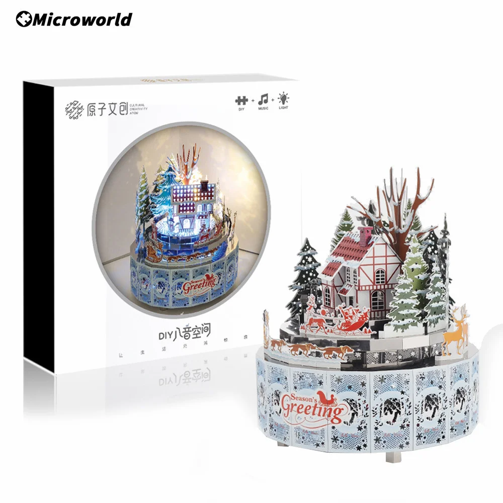 Microworld 3D Metal Theme Rotating Music Box Puzzle Models Kits DIY Laser Cutting Jigsaw Educational Toys Gifts For Girls Adult