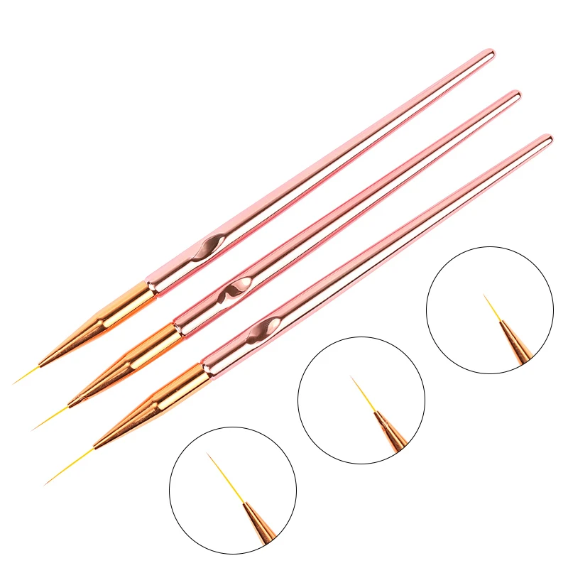 

3Pcs/Set Rose Gold Nail Art Liner Brushes Metal Handle 3D Flower Drawing Lines Grid Strip Painting UV Gel Pen DIY Manicure Tools