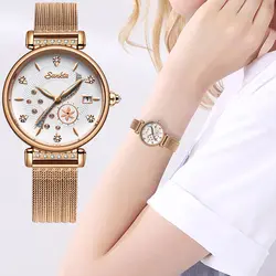 SUNKTA роскошные женские часы из нержавеющей стали с сетчатым ремешком женские часы кварцевые наручные часы модные женские часы relogio feminino