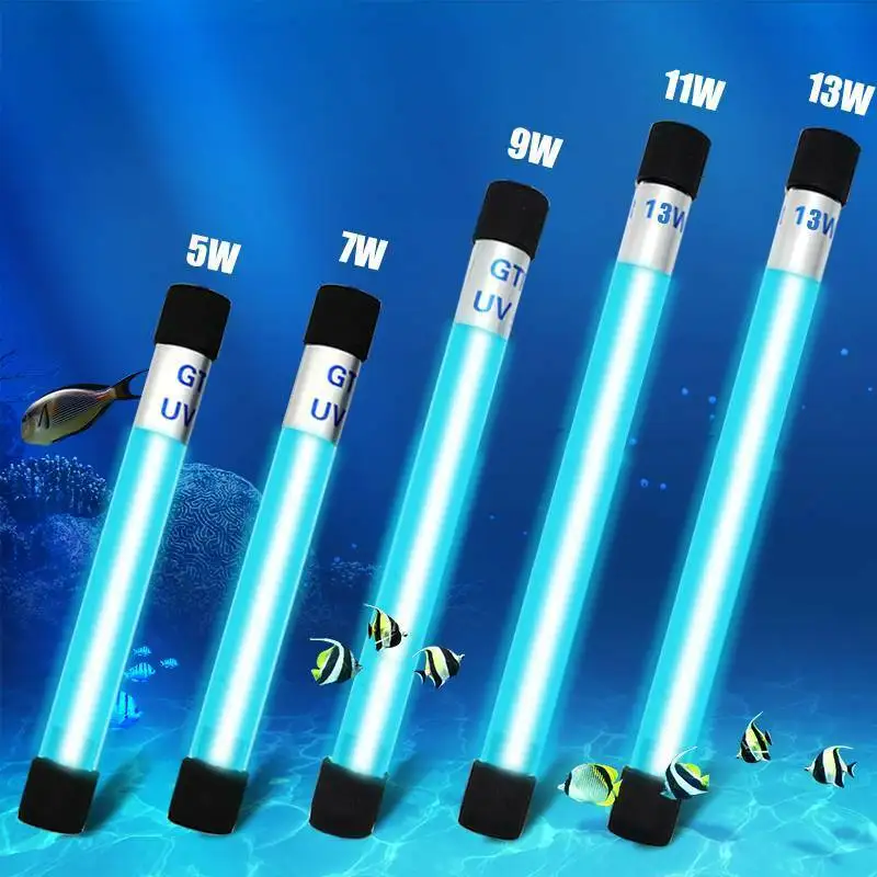 Lámpara esterilizadora UV sumergible para acuario, filtro ultravioleta, limpiador de agua impermeable para tanque de peces, Coral, 5/7/9/11/13w
