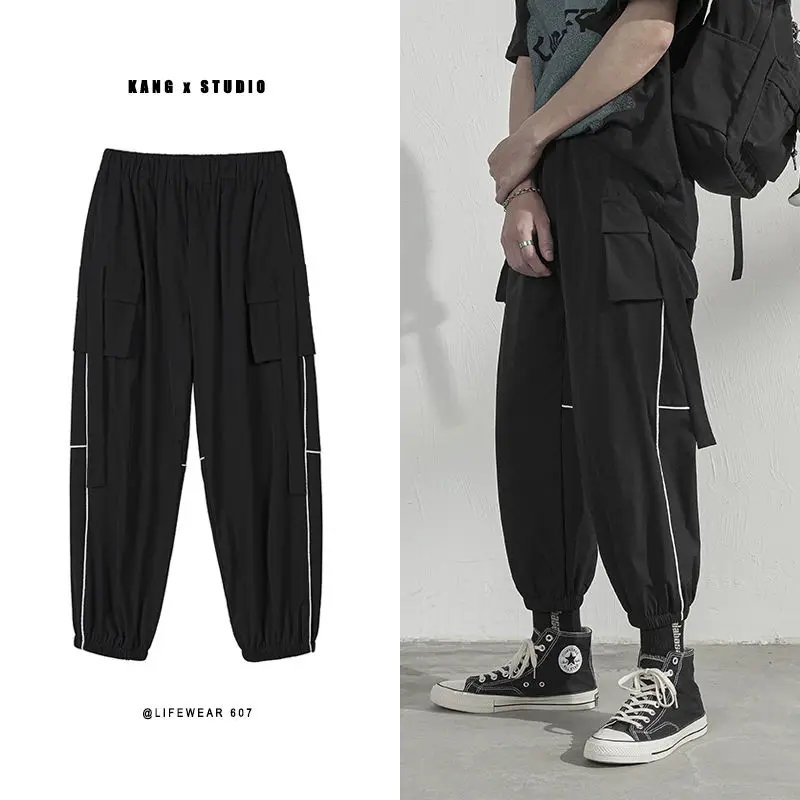 

Summer Sports Pants Men's Fashion Solid Color Multi-pocket Overalls Men Streetwear Wild Loose Hip-hop Casual Pants Mens M-2XL