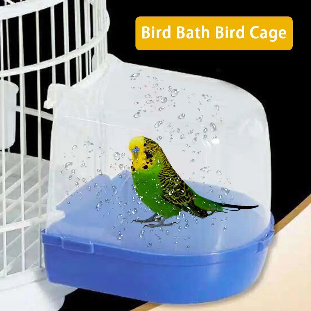 kathson Acrylic Bird Bath Box,Parrot Transparent No-Leakage Bathtub for Cage Hanging Tube Shower Box Cage Accessory with Water Injector Birds Feeding Spoon for Lovebird Canary Budgies 3 Pcs 