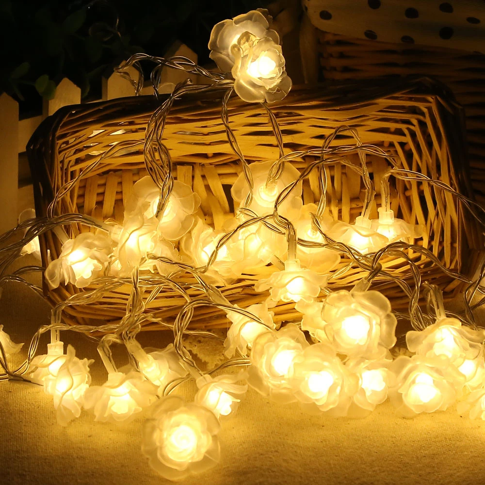 

PVC Rose Flower String Lights Battery/USB Powered 1.5-10M Fairy Lamp for Wedding ChristmasTree Garland Ramadan Holiday Decor