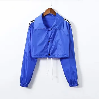 

Jacket Women Spring Autumn 2019 Streetwear Solid Stripes Short Length Turn-Down Collar Casual Basic Thin Coats And Jackets Women