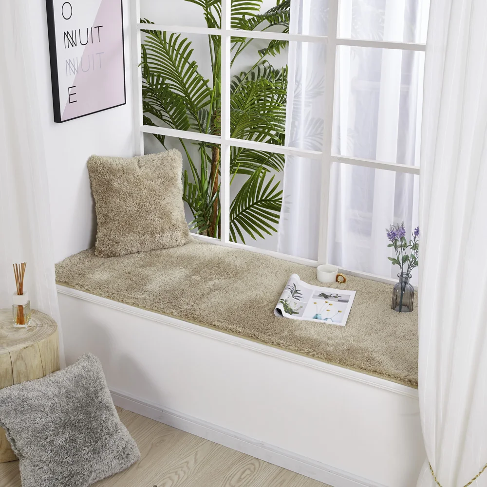 Nordic Solid Color Bay Window Mat Soft Fluffy Silky Velvet Grass Bedroom Bedside Area Rug Kids Play Khaki Living Room Carpet | Дом и сад
