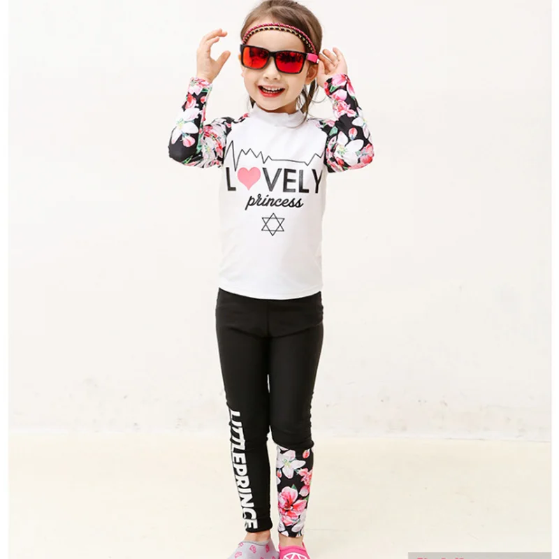 girl rashguard kids swimwear big child sun protection uv shirt+ pants swim surf suit children 85-165CM