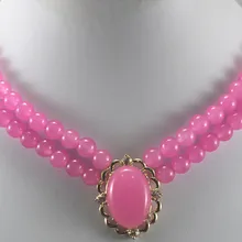 2 ряда розовый натуральный нефритовый шарик ожерелье с 13*16 мм кулон ожерелье
