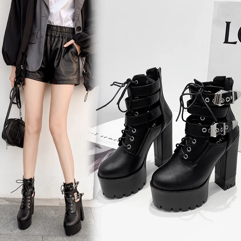 

2020 Spring and Autumn New Fashion Round Head Zipper High Waterproof Platform Thick Heel Short Boots Roman High Heel Women Boots