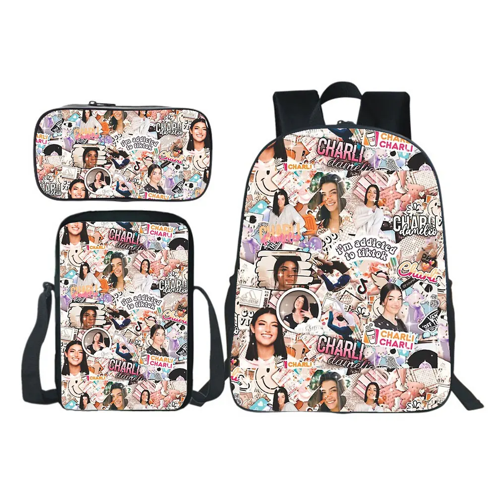 Charli Damelio Student Backpack 3pcs Set Boy Girl School Bag Teens Bookbag Rucksack Gift School supplies