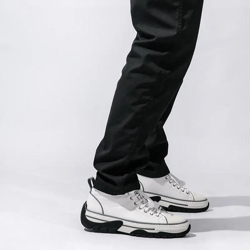 Мужская повседневная обувь в стиле хип-хоп из натуральной кожи с высоким берцем в британском стиле; новые модные мужские кроссовки с круглым носком на толстой подошве, увеличивающие рост