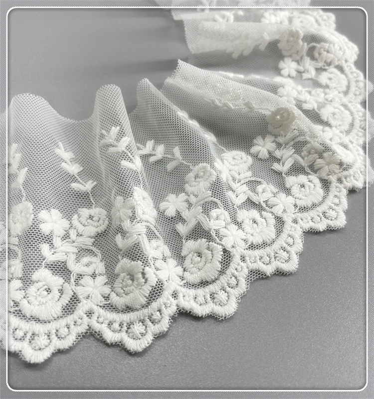 

Flowers Cotton Mesh Embroidery Lace Trim Clothing Fabric Handmade DIY Garment Needlework Sewing Accessories 19 Yards 8.5cm 403