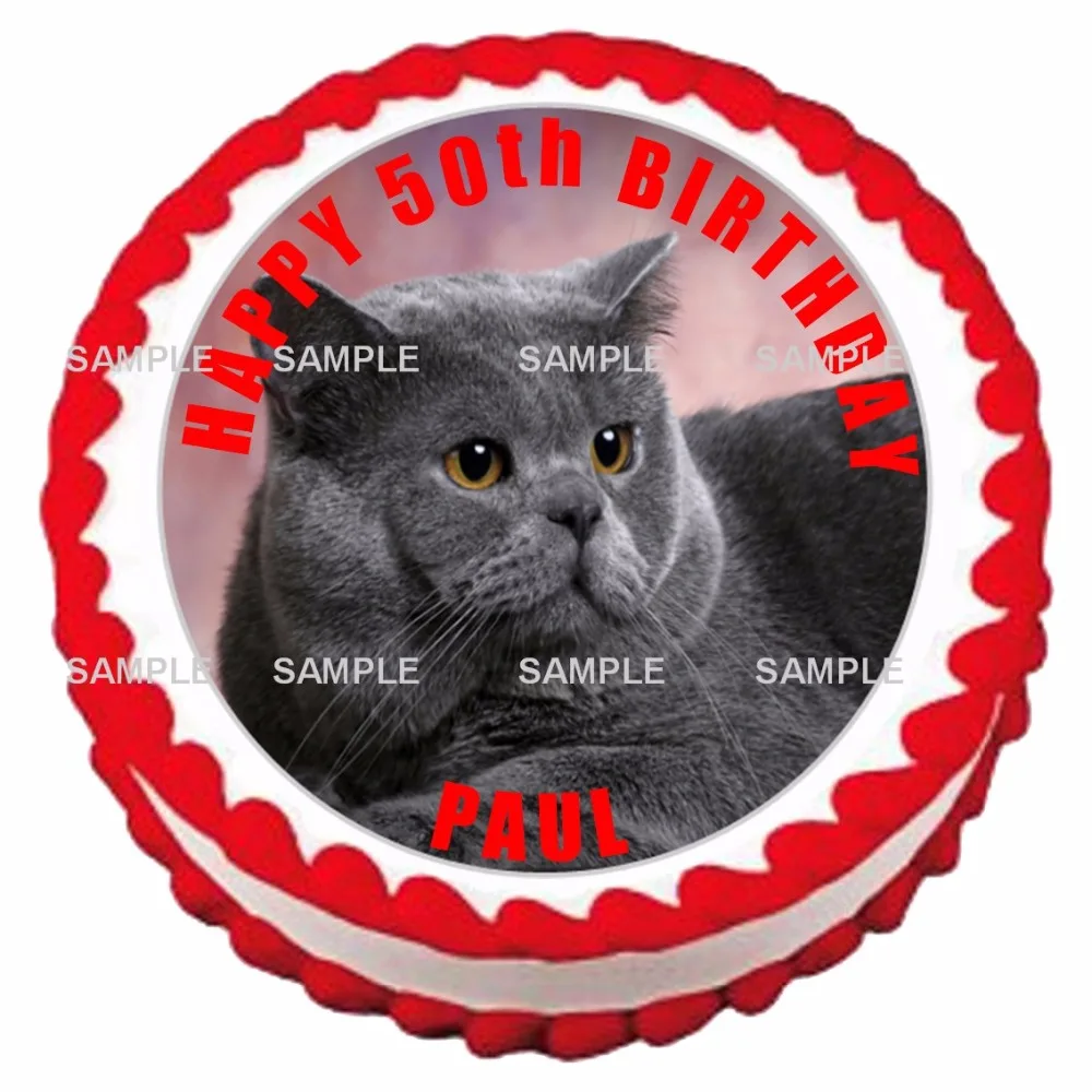 Серый Cat съедобный торт фигурки жениха и невесты Вафли риса Бумага для торта кекс