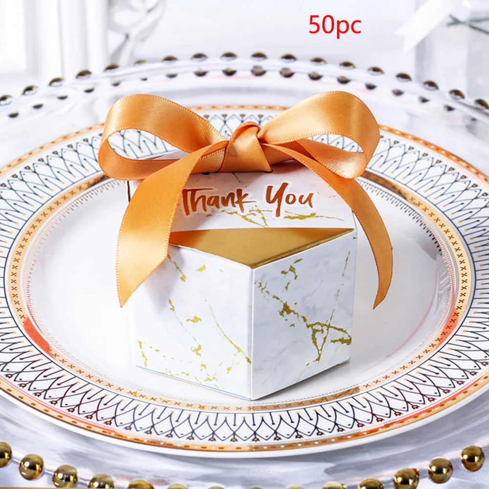 White Marble 50 шт./компл. картонный ящик для конфет хранения благосклонности венчания украшения под мрамор Стиль Baby Shower Двусторонняя легкий подарочный пакет - Цвет: White Marble
