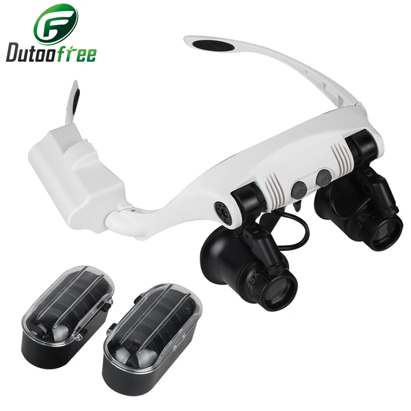 

Magnifying Glass 10x Lens Led Glasses Illuminated Magnifier 10x 15x Magnifying Glass With Light Repair Tools With 8 Lens 20x 25x