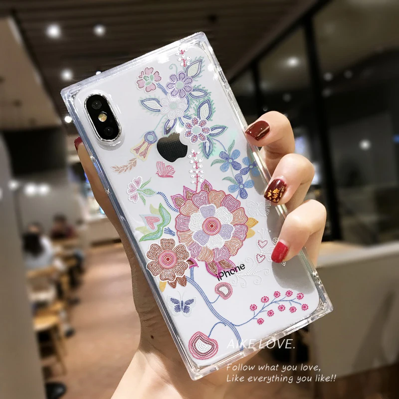 Чехол для iPhone с квадратными цветами мягкий чехол из ТПУ подушкой безопасности