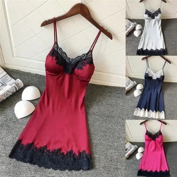

Sexy Ladies Lingerie Silk Lace Backless Strap Solid Color Sleepwear Women Babydoll Sleep Tops 2020 Women Clothing Night Dresses