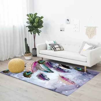 

Nordic Style Rug Purple Plume Pattern Floor Mat Beside Table Living Room Bedroom Carpet Bedside Mat Washable Kitchen Floor Rug