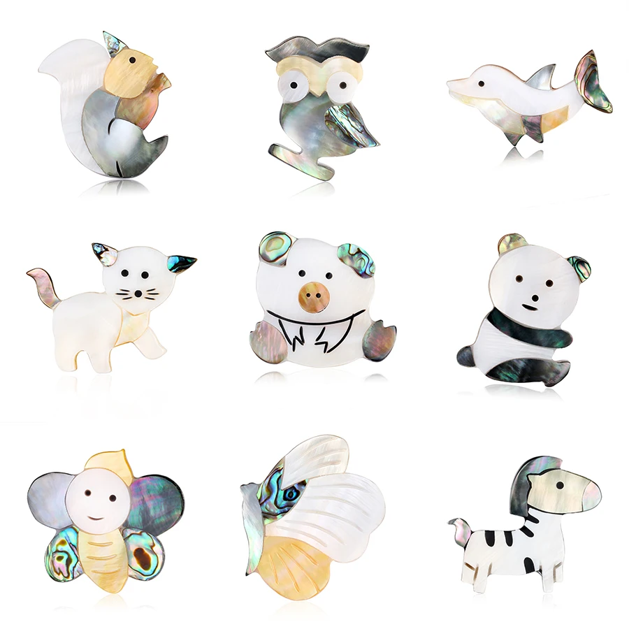 

Rinhoo 1PC Cute Cartoon Squirrel Butterfly Cat Animal Colorful Seashell Brooch For Women Female Charm Jewelry Gift