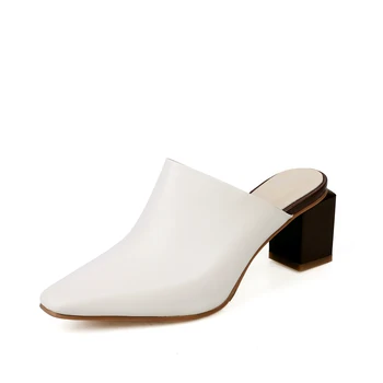 

2020 Fashion Women Elegant slippers Casual Thick Heels Shoes New Summer Point Toe Pumps Top Quality Shoes Woman