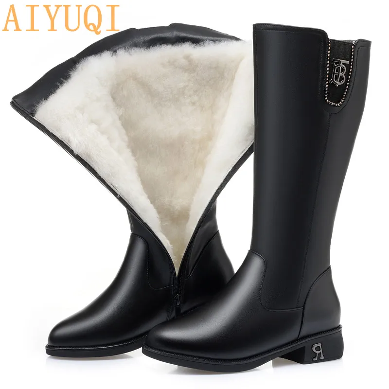 

AIYUQI High Boots Women 2019 New Winter Boots Women Genuine Leather Large Size 41 42 Female riding boots Ladies Winter Footwear